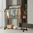 Double Pole Clothing Rack na Wheels & Shelf - 1