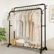 Double Pole Clothing Rack na Wheels & Shelf - 2
