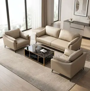 5 Seater Modern Leather Office Reception Sofa - Brown