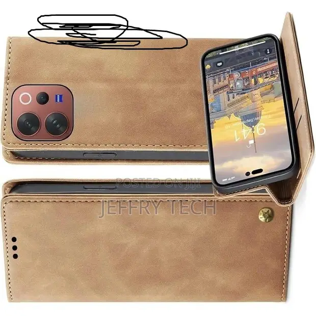 Caseme Flip Cover for Vivo V70 5G - Black Leather Wallet Stand - 1