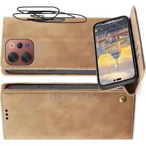 Caseme Flip Cover for Vivo V70 5G - Black Leather Wallet Stand
