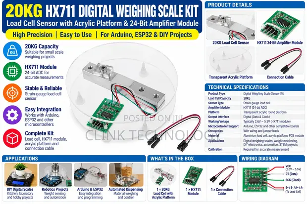 HX711 Digital Weighing Scale Kit na Load Cell - 1