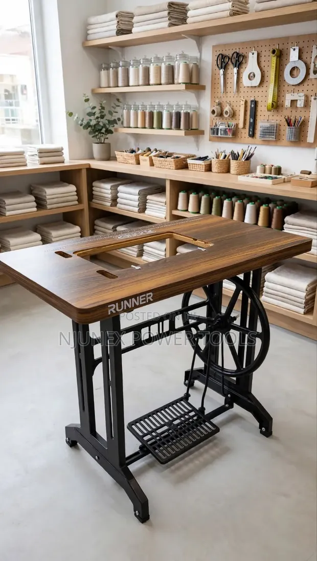 Manual Sewing Machine Table Top & Iron Pedal Stand Set - 1