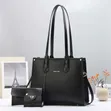 Women's Black Textured Leather Handbag Set with Wallet - 1
