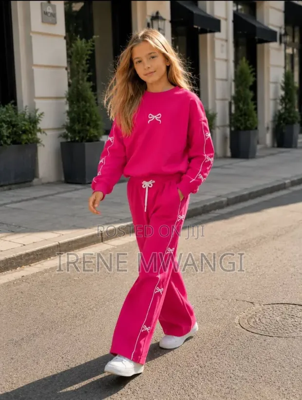 Hot Pink 2 Piece Girls Tracksuit - 1