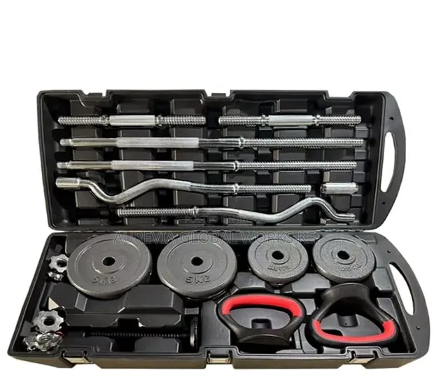 58KG York Adjustable Dumbbell & Barbell Set with Case - 1
