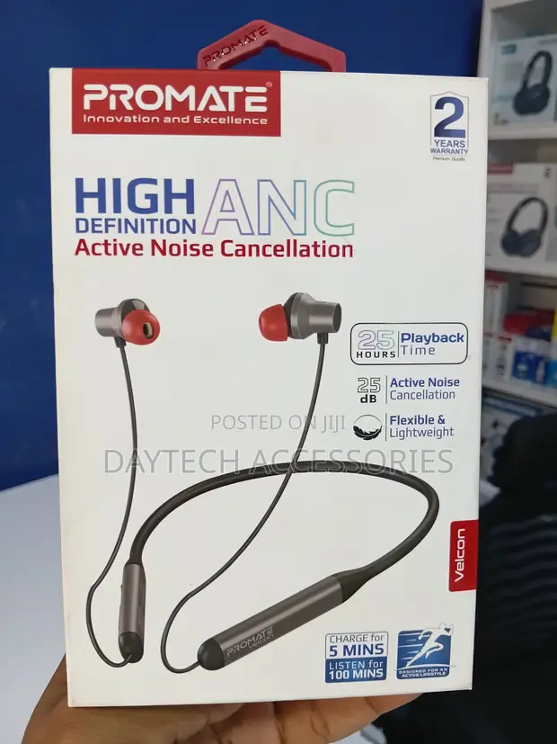 Promate Velcon ANC Wireless Neckband Earphones - Nyeusi - 1