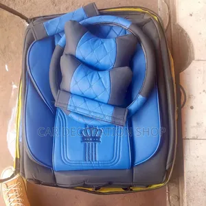 Blue Black Crown Diamond Stitched Full Set 5 Seater Car Seat Covers