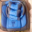 Blue Black Crown Diamond Stitched Full Set 5 Seater Car Seat Covers - 2