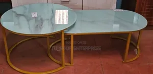 Meza Mbili za Kahawa za Marble (Glass Effect) Nyeupe