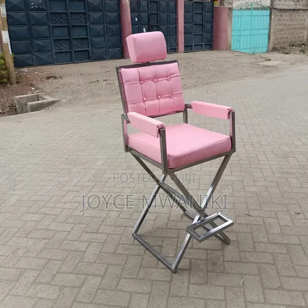 Makeup Chair, Pink with Silver Frame - 1