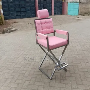 Makeup Chair, Pink with Silver Frame