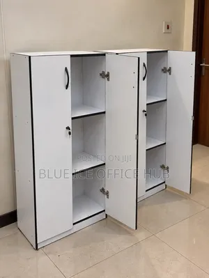 White MDF Office Cabinet with Lockable Shelves
