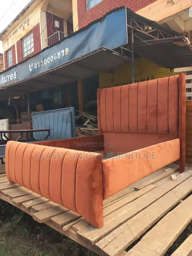 5x6 Burnt Orange Velvet Winged Bed - 1