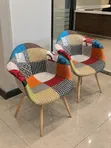Colourful Patchwork Eames-Style Dining Chair with Wooden Legs - 1