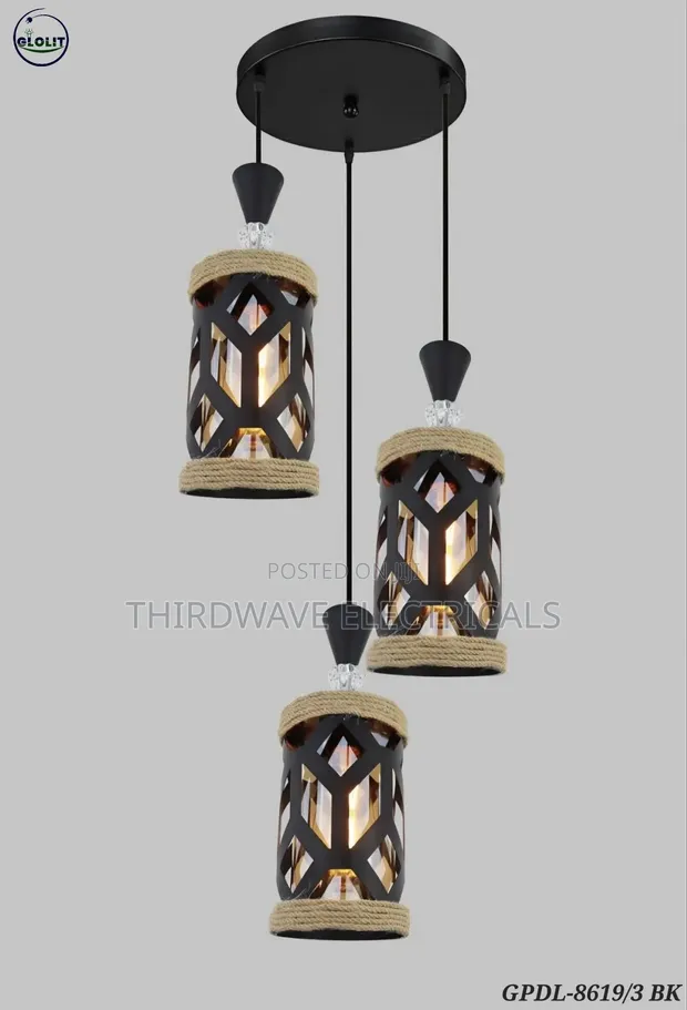 Vintage-Style Black Metal 3-Light Pendant Light - 1