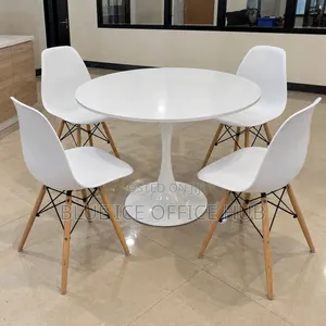 White Round Dining Table with 4 Chairs - Eames Style