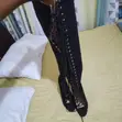 Viatu Vipya vya Thigh High vya Suede Nyeusi vya Kufungwa - 3