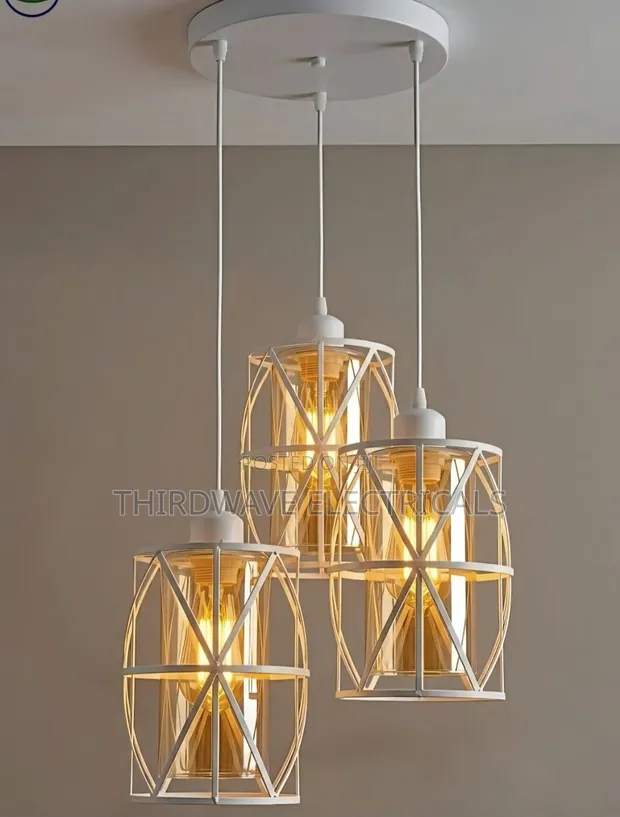 Quality 3-Piece White Geometric Criss-Cross Cage Pendant Light - 1