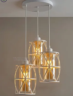 Quality 3-Piece White Geometric Criss-Cross Cage Pendant Light