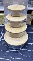 4-in-1 Round Borosilicate Glass Container Set with Bamboo Lids - 1