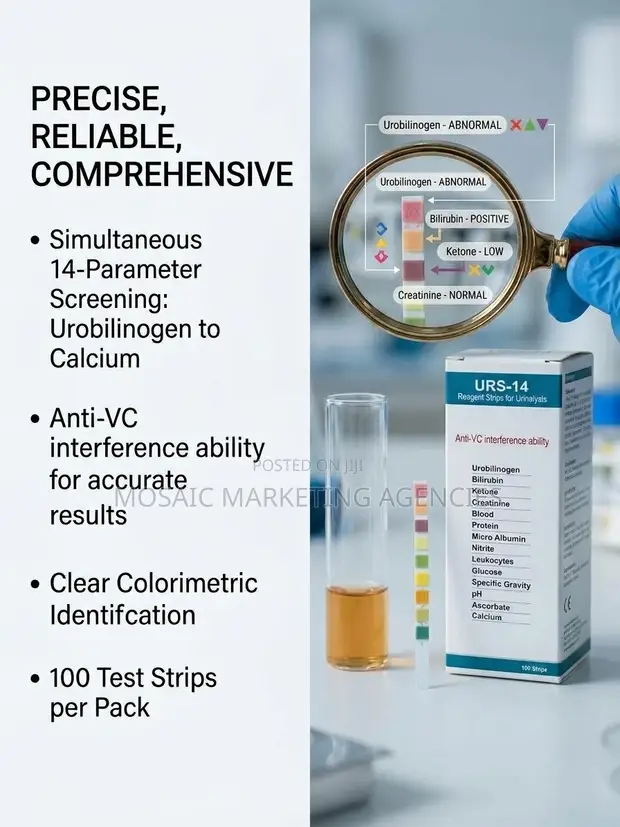 URS-14 Urinalysis Test Strips (100 Vipande) - 1