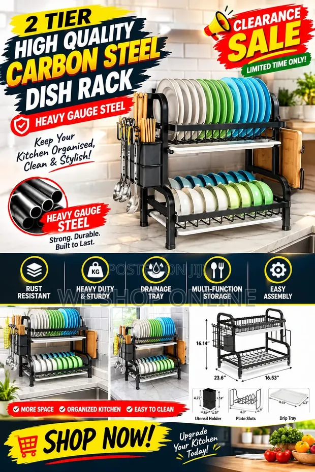 2/3 Tier Ubora wa Juu Carbon Steel Dish Rack - 1