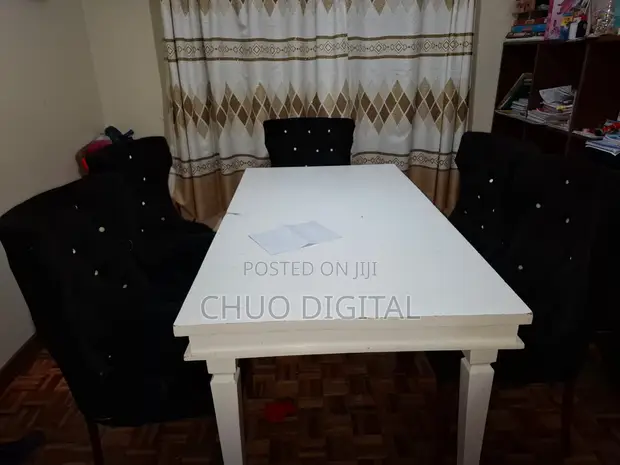 High Quality White Dining Table with 6 Black Seats - 1