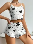 Pajamas za Wanawake za Vipande 2 na Picha ya Moyo - 1