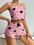 Pajamas za Wanawake za Vipande 2 na Picha ya Moyo - 2