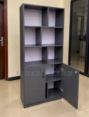 Office Bookshelf with Storage Cupboard - Grey MDF