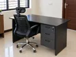Gray Office Desk with 3 Drawers and Ergonomic Chair - 4