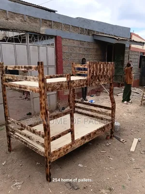 Brown Pallet Double Decker Bed (3.5ft x 6ft Top, 4ft x 6ft Bottom)