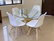 Round Glass Dining Table with 4 White Chairs - Gold Base - 3