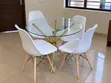Round Glass Dining Table with 4 White Chairs - Gold Base - 4