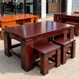 Heavy Wooden Coffee Table with 2 Stools - 4