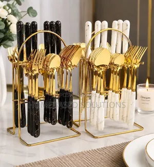 Heavy Marble Gold Cutlery Set - 24 Pcs