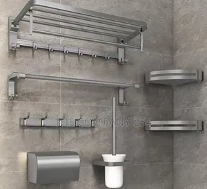 Set ya Vipande 7 ya Rafu za Bafu za Aluminiamu za Rangi ya Gunmetal Gray
