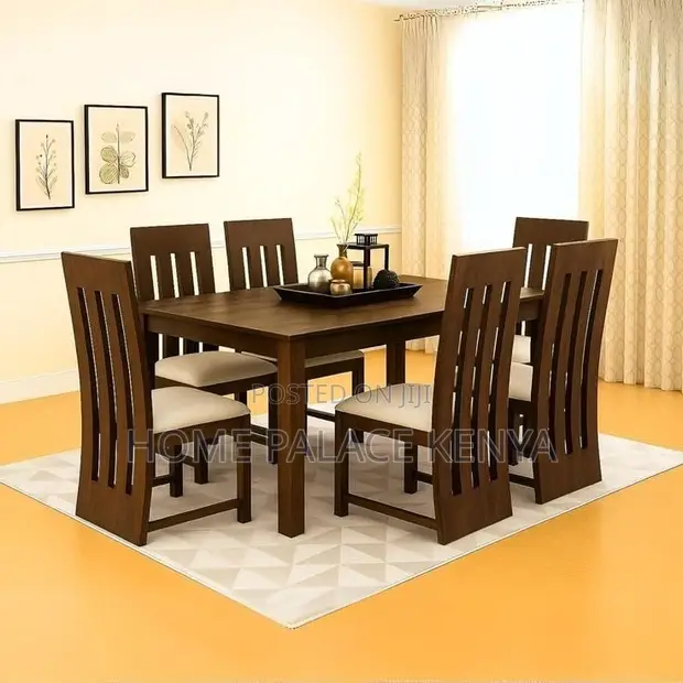 Modern Wooden Dining Set for 6 - Brown - 1