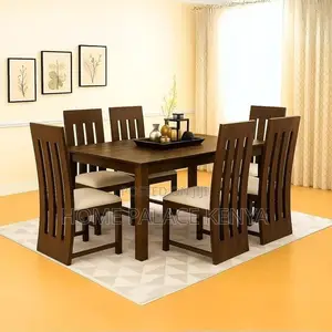 Modern Wooden Dining Set for 6 - Brown