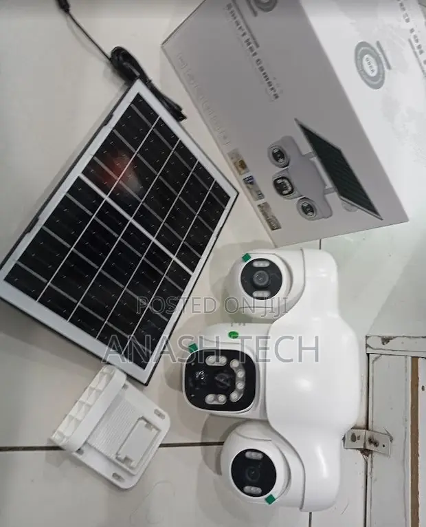 V380 Pro 3-Lens Solar Surveillance Camera with Night Vision - 1