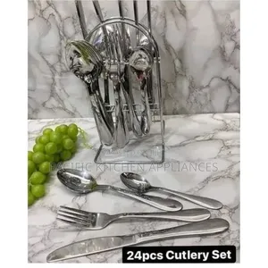 24-Piece Stainless Steel Cutlery Set with Stand
