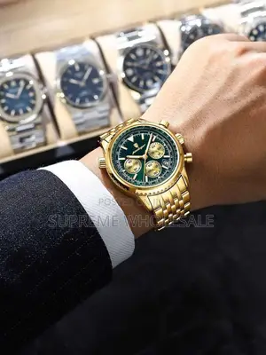 Poedagar 960 Luxury Chronograph Watch (Gold & Green) - Mpya Kabisa