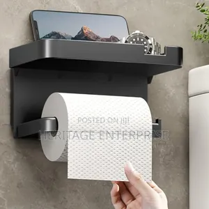 Toilet Paper Holder with Shelf - Black