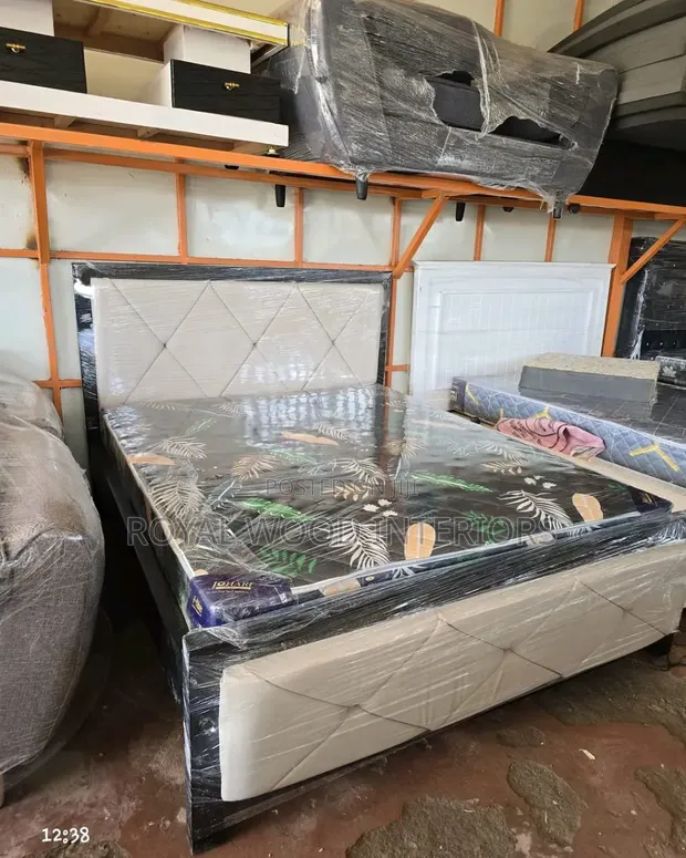 5x6 Black Frame Bed with White Fabric - 1