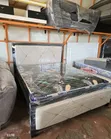 5x6 Black Frame Bed with White Fabric - 1