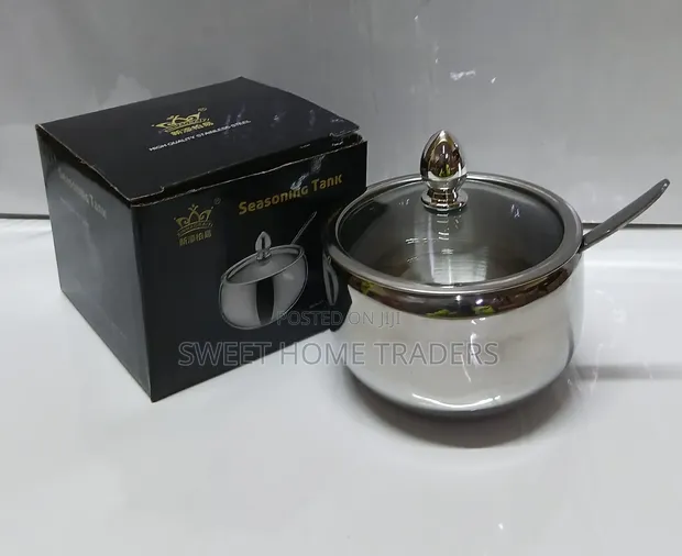 Kikombe cha Sukari cha Stainless Steel chenye Kifuniko cha Kioo & Kijiko - 1