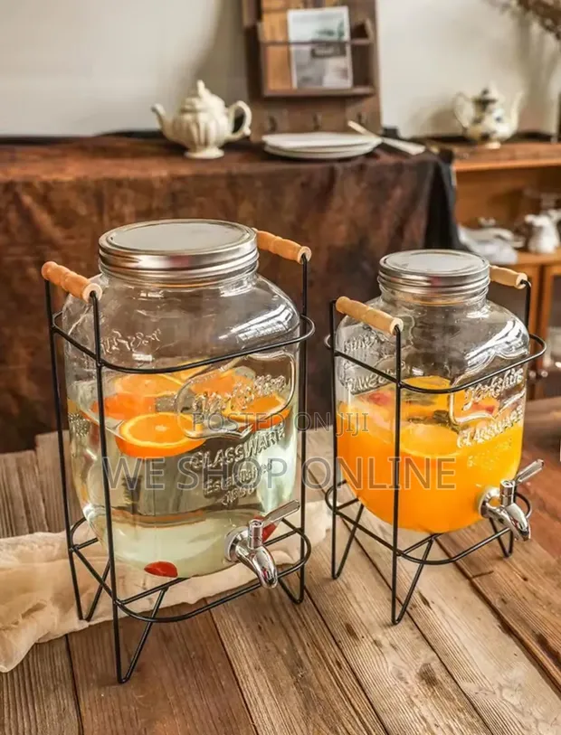 5L Glass Juice Dispenser with Metallic Stand - 1