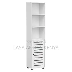 Tall White Storage Cabinet with Shelves and Door