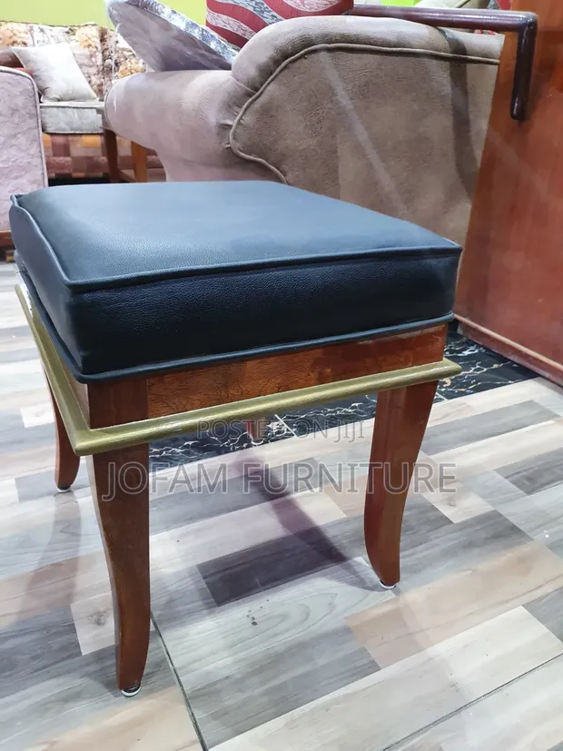 Mahogany Dressing Table Stool with Leather-Finish Seat - 1
